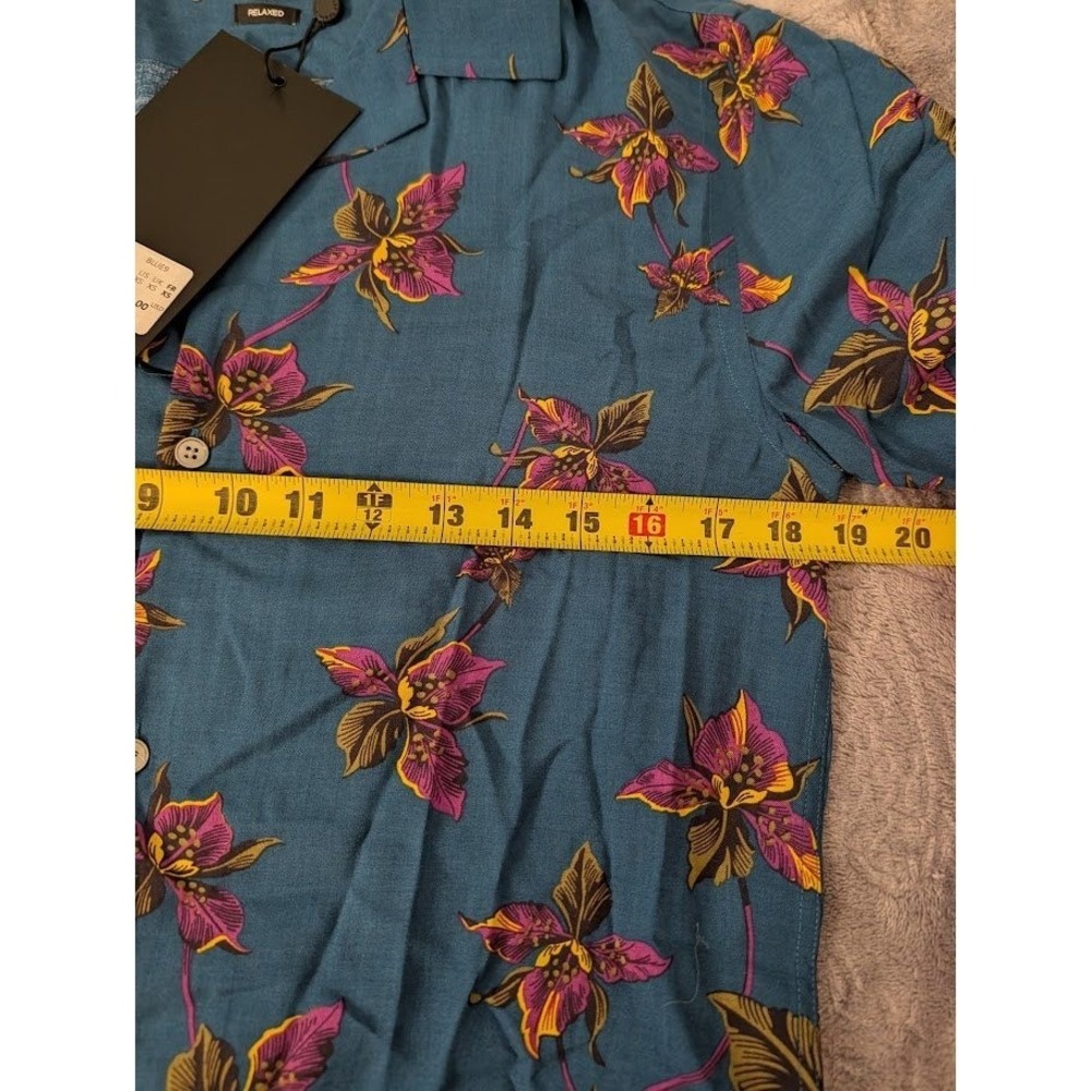 The Kooples Paris Men Blue Floral Short Sleeve Spread Collar Button Up XS NEW - Picture 8 of 9